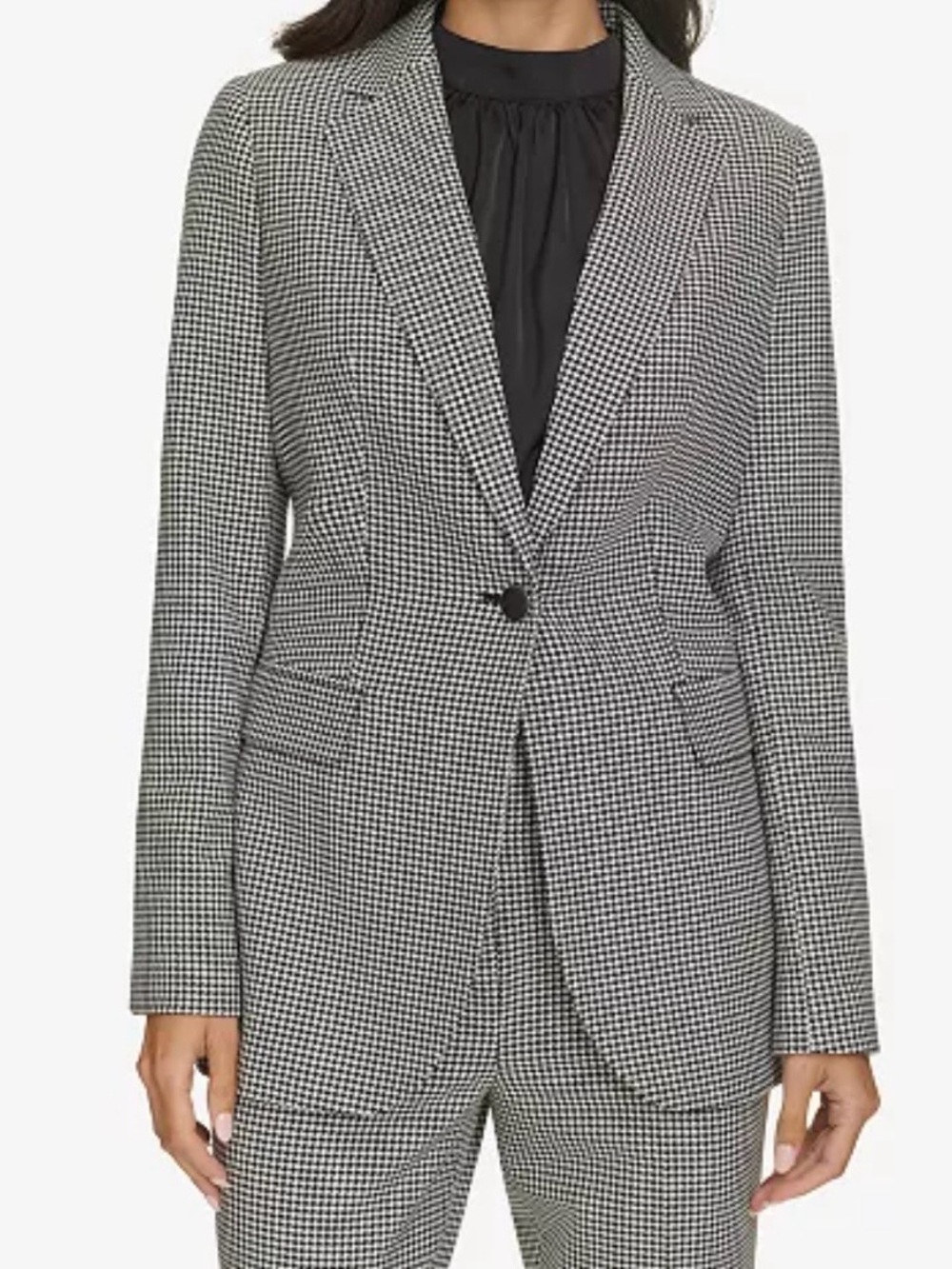 Women's One-Button Houndstooth Blazer in Black & White